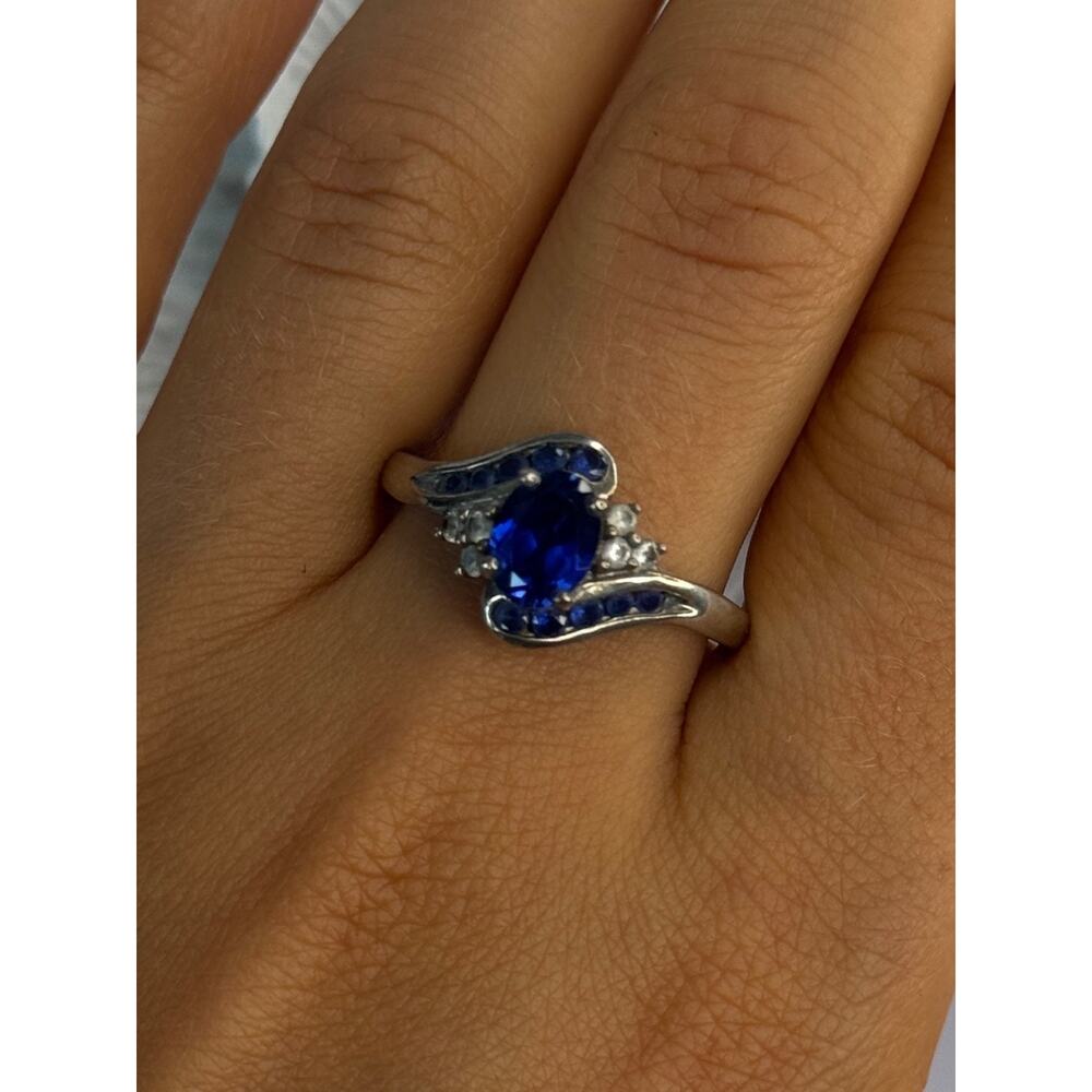 925 Sterling Silver Sapphire & Beryl Ring Size 11.5